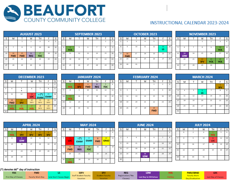 Academic Calendar 2023 2024 Beaufort County Community College